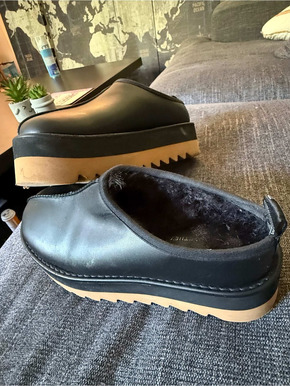 Stella McCartney Black and Tan Platform Fur-Lined Mules